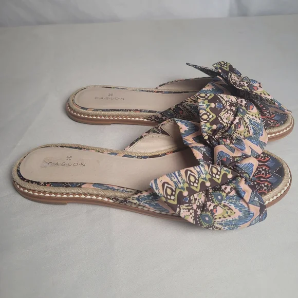 Caslon Boho Slipon Slide Sandal Bow Detail Hardsole Size 9.5M - Picture 2 of 8